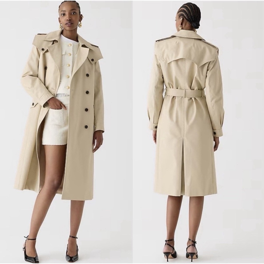 New J. Crew Double Breasted Trench Coat Sz 12P Beige Belted Classic Preppy BX458